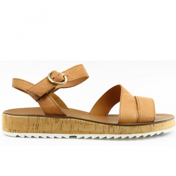 Paul Green Easy Calf Cuoio Plt. Kork Sandale in cuoio